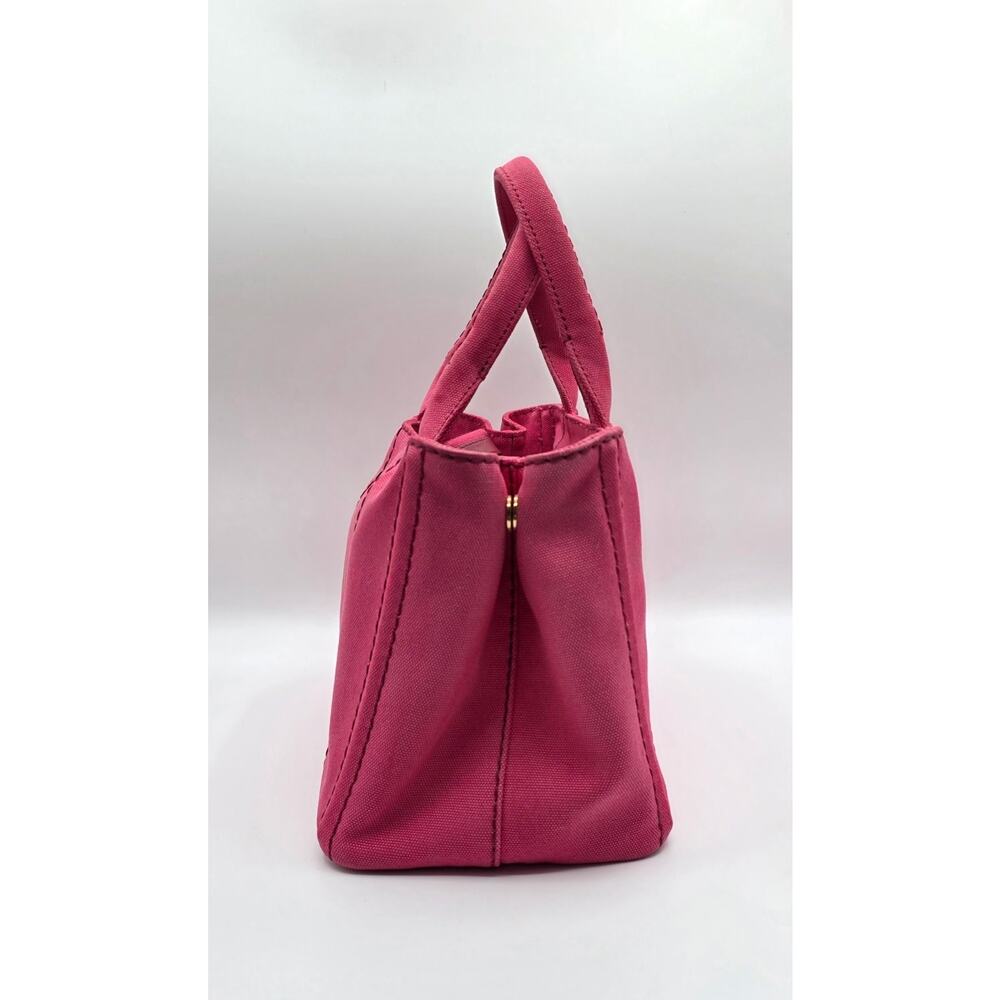 Prada Canapa Mini Tote Pink Canvas Crossbody Bag Logo Strap + Dust Bag Auth - Picture 7 of 16